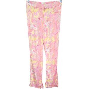 Zara Womens Multicolor Marbled Watercolor‎ Mini Flared Trouser High Rise Size M